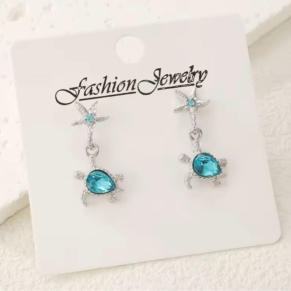 Cute Turtle Blue Starfish Delicate Earrings - Picture 5 of 5